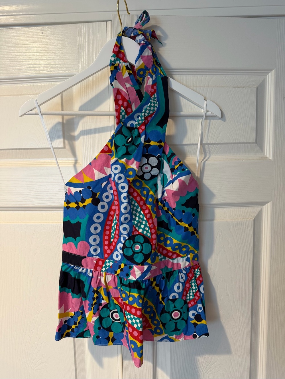 J. Crew Multicolor Halter Top with Bold Geometric Print